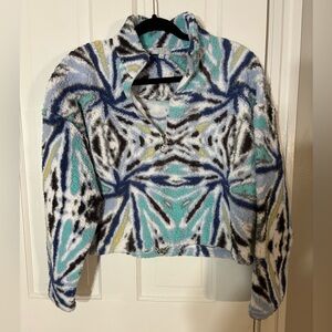 Warm and cozy lifestyle, size, large, tie-dye print cropped sweater